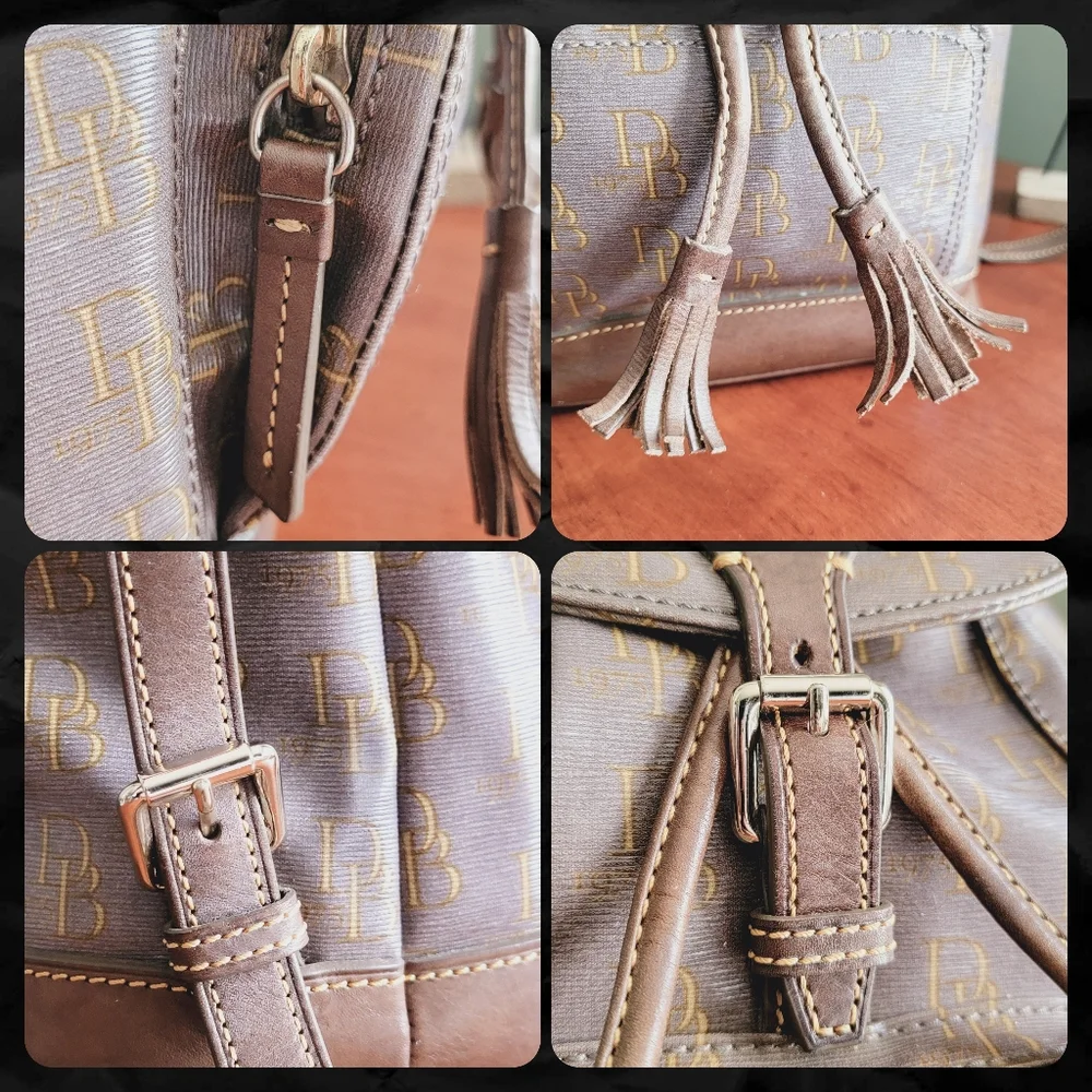 Dooney & Bourke DB Monogram Backpack Pewter Gray Coated Canvas Leather Bag
